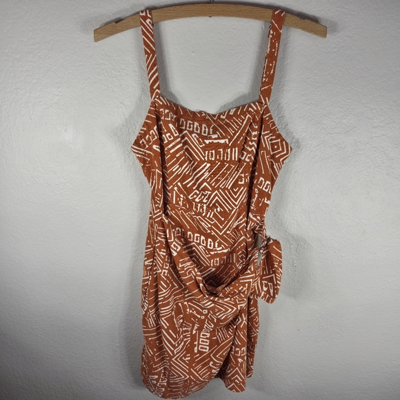 Forever 21 Dresses & Skirts - Forever 21 Women’s Linen Size S Mini Dress Sleeveless Wrap Front Dusty Orage
